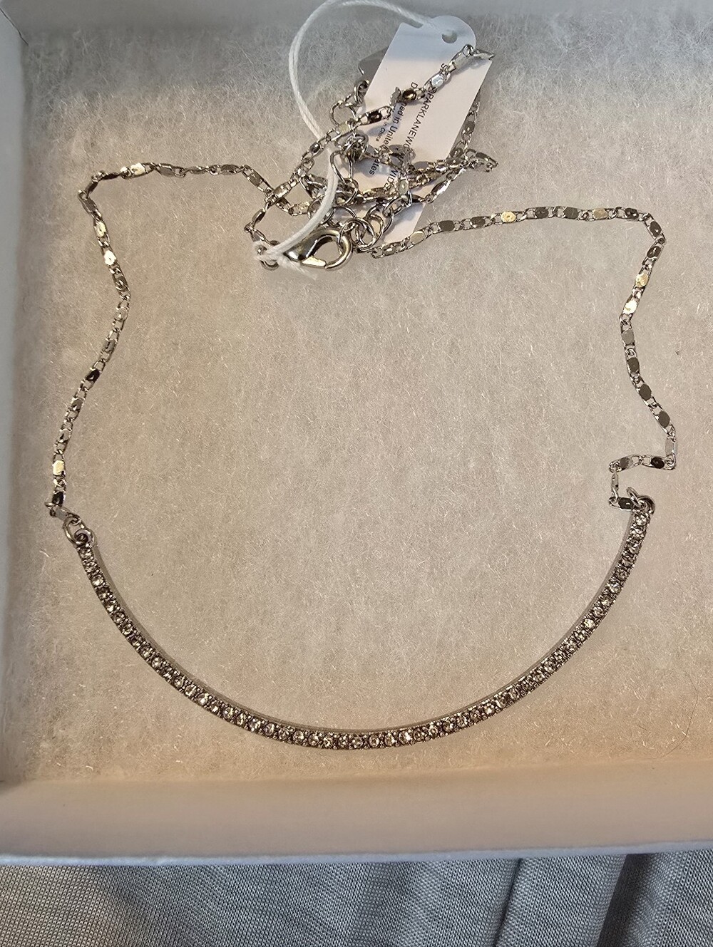 Park Lane- Sterling Silver Pavé Curved Bar Necklace - Silver